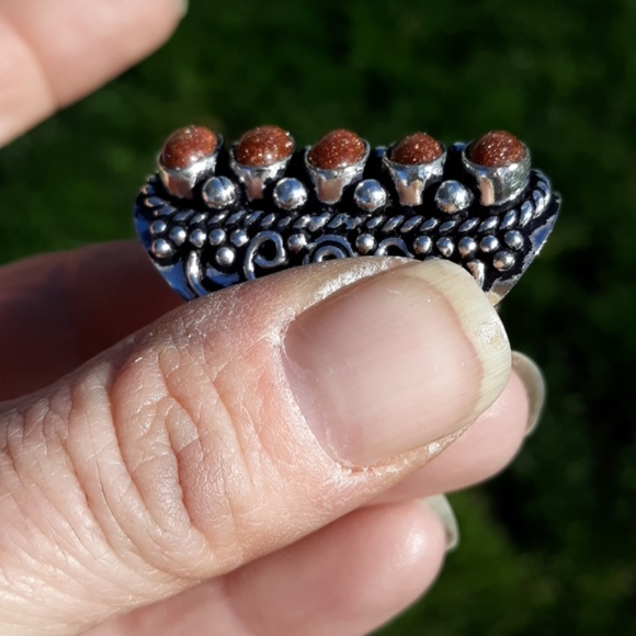 New Sunstone Adjustable Silver Statement Ring. - Picture 6 of 6